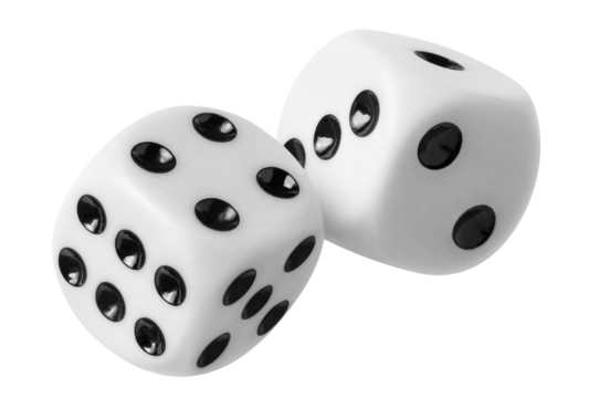 Two dices with black dots, cut out