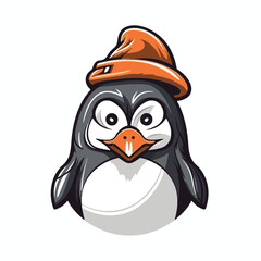 Cute penguin wearing a hat, vector cartoon illustration 