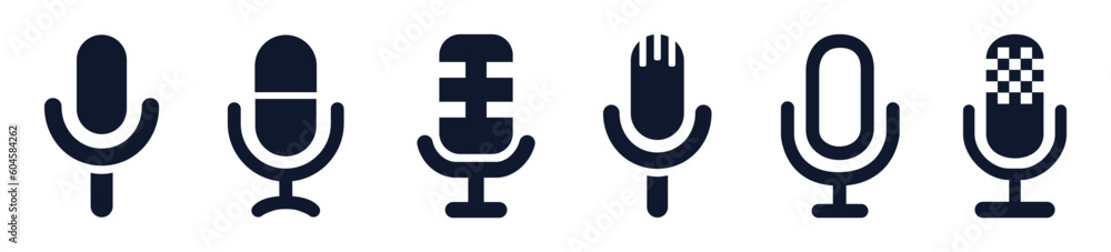 Poster set microphone speaker button icon, voice microphone buttons signs – vector