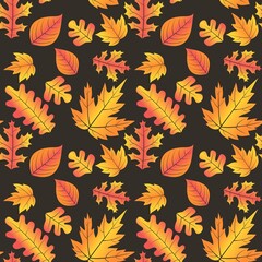 Orange Fall Autumn Leaves Seamless Repeating Pattern with Neutral Brown Background