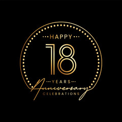 18 year anniversary logo with double line number and golden text for anniversary celebration event, invitation, banner poster, flyer, and greeting card, vector template