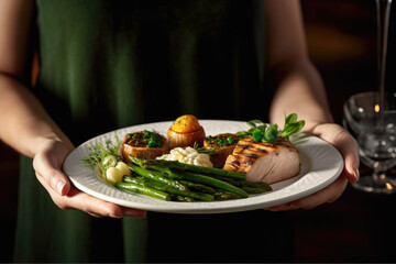 The Art of Plating: Chef Holding a Masterfully Prepared Dish with Exquisite Presentation and Delicious Food - Ai Generative