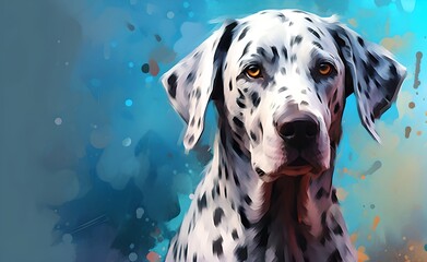 Charming Dalmatian dog against a bright pastel background. Generative AI.