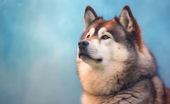 Charming Akita Inu dog against a bright pastel background. Generative AI.