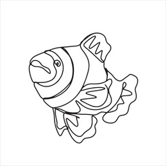 continuous line one line aquatic animals cartoon fish cute animals hand drawn illustration vector