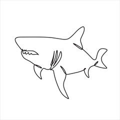 continuous line one line aquatic animal shark hand drawn illustration vector