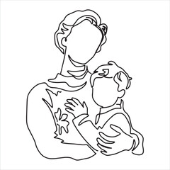 continuous line one line mothers day mother and child side by side love warmth family hand drawn illustration vector