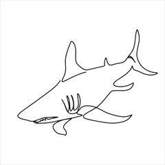 continuous line one line aquatic animal shark hand drawn illustration vector