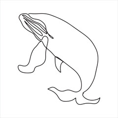 Fototapeta premium continuous line one line aquatic animals whale sea swimming cute animals hand drawn illustration vector
