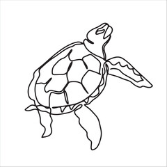 continuous line one line aquatic animal turtle sea swimming cute animal hand drawn illustration vector