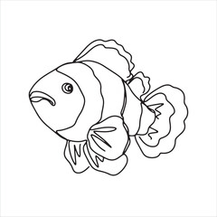 continuous line one line aquatic animals cartoon fish cute animals hand drawn illustration vector