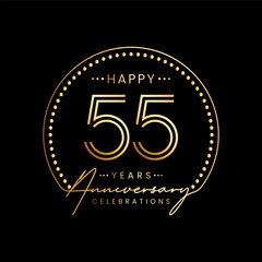 55 year anniversary logo with double line number and golden text for anniversary celebration event, invitation, banner poster, flyer, and greeting card, vector template