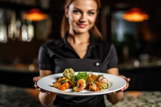 Refined and Elegant Fine Cuisine of Michelin Star Chefs: An Journey Through the World of Fine Dining and Seafood Gourmet plate Presentation - Ai Generative