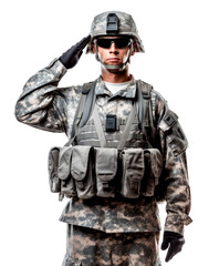 Army Soldier Salute Isolated on Transparent Background - Generative AI
