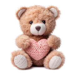 Teddy Bear Holding Heart Isolated on Transparent Background - Generative AI
