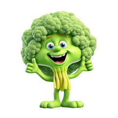 Broccoli Thumbs Up 3D Cartoon Style Isolated on Transparent Background - Generative AI
