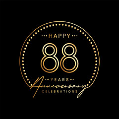88 year anniversary logo with double line number and golden text for anniversary celebration event, invitation, banner poster, flyer, and greeting card, vector template