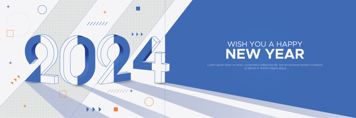 2024 new year banner with geometry background. Creative concept of 2024 new year celebration banner template