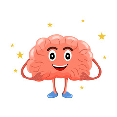 Healthy and well-functioning brain in cartoon style. Vector stock illustration. Isolated. Character. Education. Intelligence.Knowledge