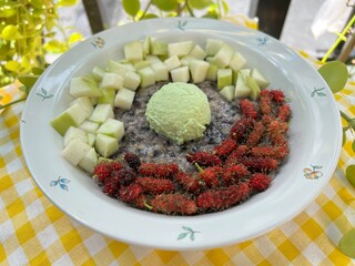 Oat over night milk with green tea Greek yogurt with  guava and mulberry