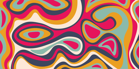 Fototapeta na wymiar Groovy pattern design. groovy wavy lines and shapes in pink navy blue orange colors 