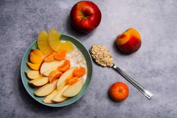 Healthy oatmeal with fruit. Fit wholesome breakfast