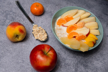 Healthy oatmeal with fruit. Fit wholesome breakfast
