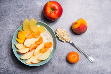 Healthy oatmeal with fruit. Fit wholesome breakfast