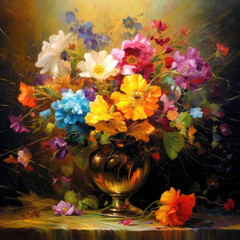 Random Flowers in vase, oilpainting art, Generative AI