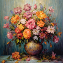 Random Flowers in vase, oilpainting art, Generative AI