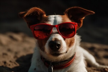 jack russel with sunglasses on the beach created with Generative AI