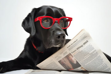 Labrador retriever dog reading newspaper created with Generative AI