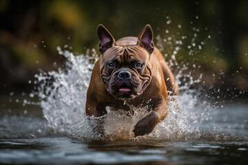 french bulldog runs through the water created with Generative AI