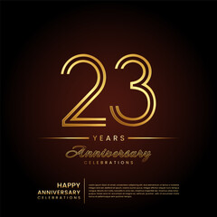 Fototapeta na wymiar 23 years anniversary, anniversary template design with double line number and golden text for birthday celebration event, invitation, banner poster, flyer, and greeting card, vector template