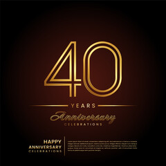 40 years anniversary, anniversary template design with double line number and golden text for birthday celebration event, invitation, banner poster, flyer, and greeting card, vector template
