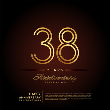 38 years anniversary, anniversary template design with double line number and golden text for birthday celebration event, invitation, banner poster, flyer, and greeting card, vector template