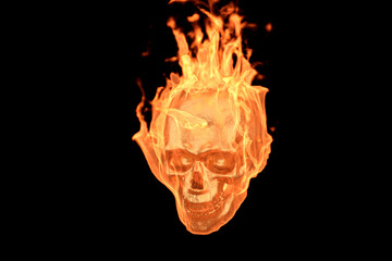 3d Render Burning Skull on Dark Background