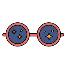 Vector hand drawn cartoon illustration pair of round sunglasses with stars icon