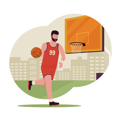 Man playing basketball illustration concept. Illustration for website, landing page, mobile app, poster and banner. Trendy flat vector illustration