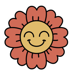 Vector hand drawn cartoon illustration of flower with smiley face