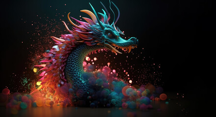 Dragon Chinese New Year, fireworks, generative ai