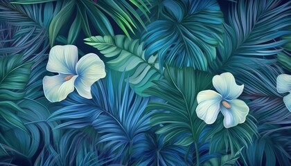 A dark background with green and blue plants. (Generative AI)