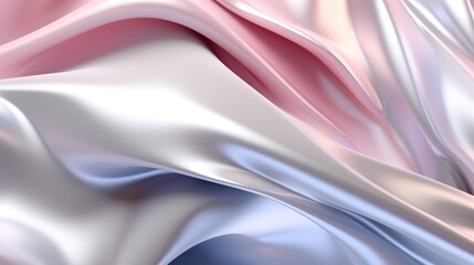 Abstract floating satin fabric background. Soft, pastel, gradient color. Wavy, shiny drapery.