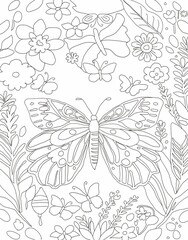 Hand drawn butterfly out line for kids coloring book .