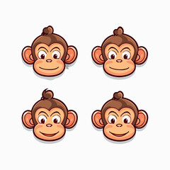 Funny monkey minimalist stickers in logo, icon style, 2D illustration in doodle, cartoon style.  - obrazy, fototapety, plakaty