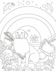 cute floral Dog line art for coloring book interior for kids , 
