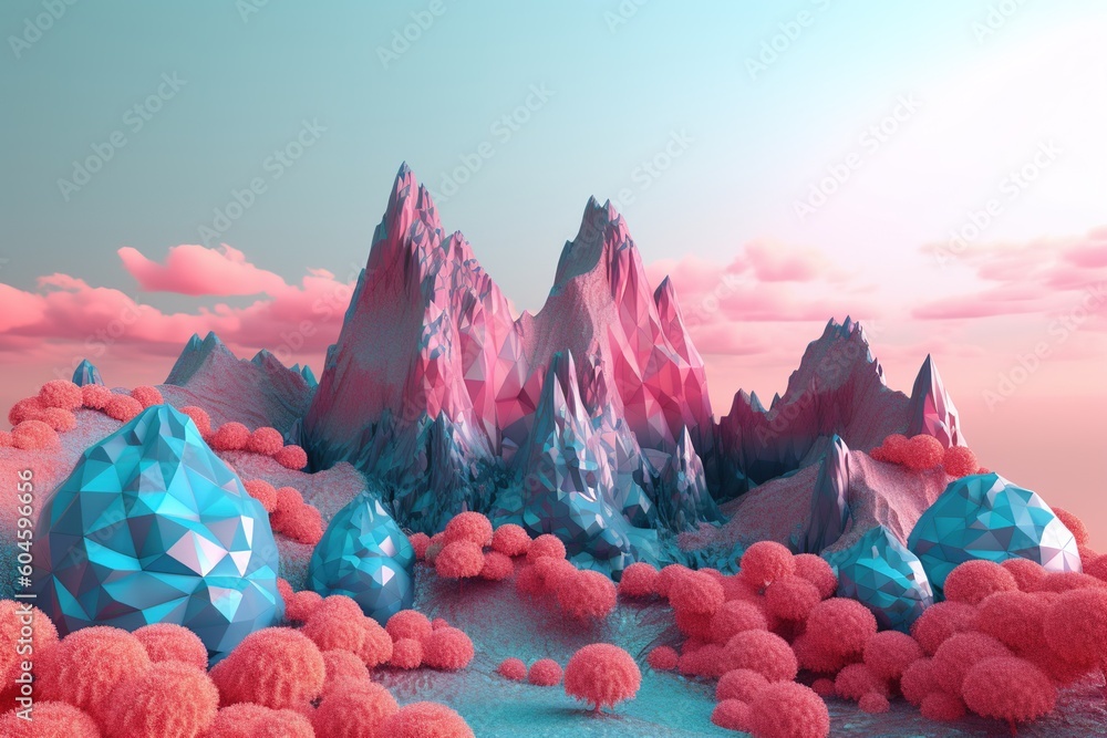 Poster a picture of a mountain range that was created by a computer. generative ai
