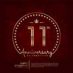 11th anniversary logo with double line number and golden text for birthday celebration event, invitation, banner poster, flyer, and greeting card, vector template