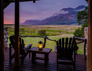 Mountains and grassland near Hermanus at the Garden Route Western Cape South Africa Whale coast. A...