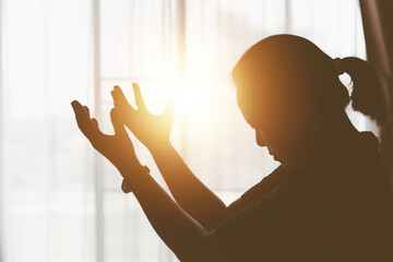 Christian life crisis prayer to god. Woman Pray for god blessing to wishing have a better life....